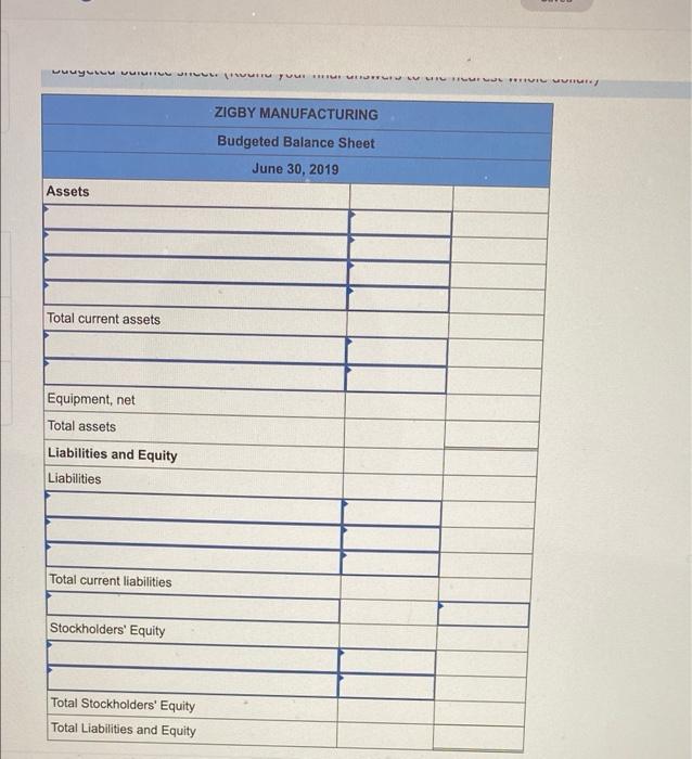 The Management Of Zigby Manufacturing Prepared The Following Estimated Balance Sheet For March 2019 Zigby Manufacturing 13