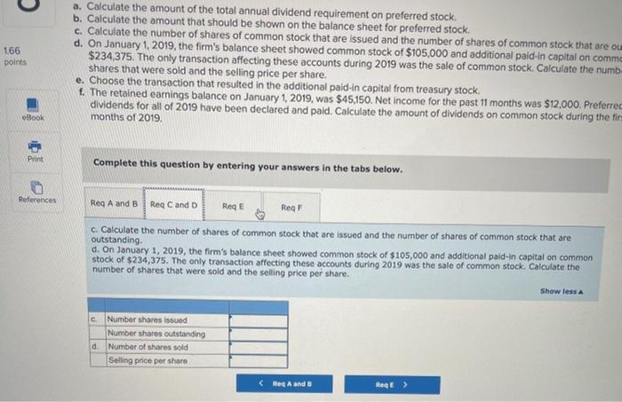 A Calculate The Amount Of The Total Annual Dividend Requirement On Preferred Stock B Calculate The Amount That Should 3