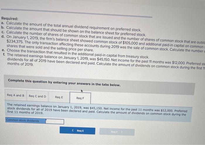 A Calculate The Amount Of The Total Annual Dividend Requirement On Preferred Stock B Calculate The Amount That Should 4
