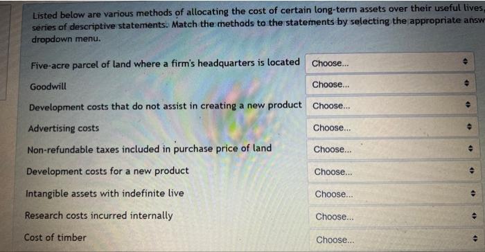 Listed Below Are Various Methods Of Allocating The Cost Of Certain Long Term Assets Over Their Useful Lives Series Of D 1
