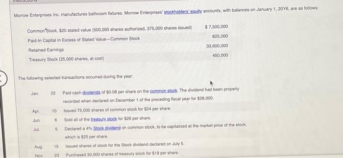 Morrow Enterprises Inc Manufactures Bathroom Fixtures Morrow Enterprises Stockholders Equity Accounts With Balances 1