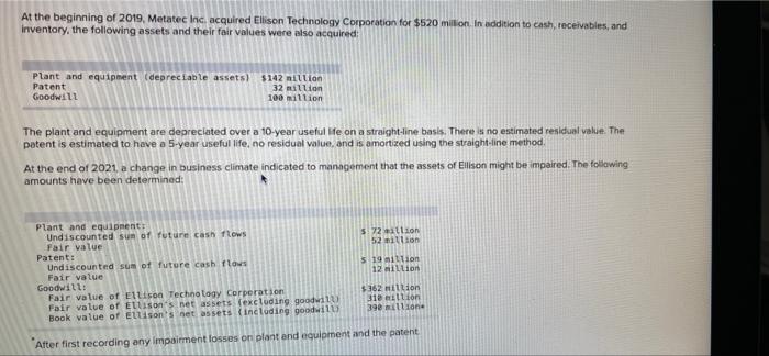 At The Beginning Of 2019 Metatec Inc Acquired Ellison Technology Corporation For 520 Million In Addition To Cash Re 1