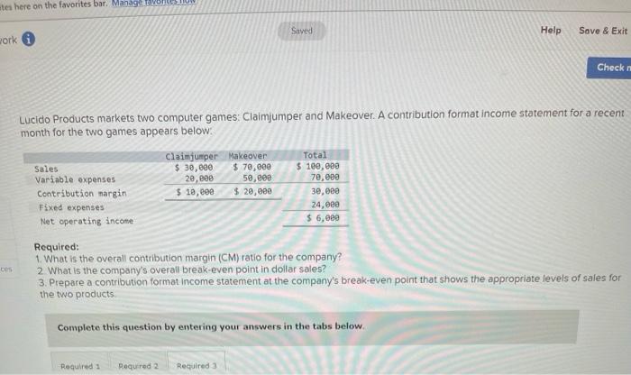 Ates Here On The Favorites Bar Manage Favorites Worki Ces Sales Variable Expenses Contribution Margin Fixed Expenses Ne 1