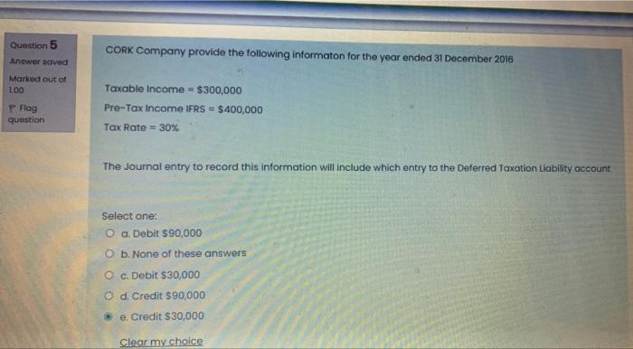 Question 7 Answer Saved Marked Out Of 1 00 P Fog Question The Opening Balance On The Deferred Taxation Llability For Cla 3