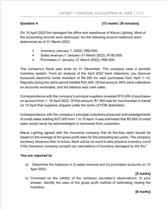 Cacn011 Financial Accounting Ia June 2022 Question 1 35 Marks 52 5 Minutes Financial Fitness Ff Is A Small Finan 5