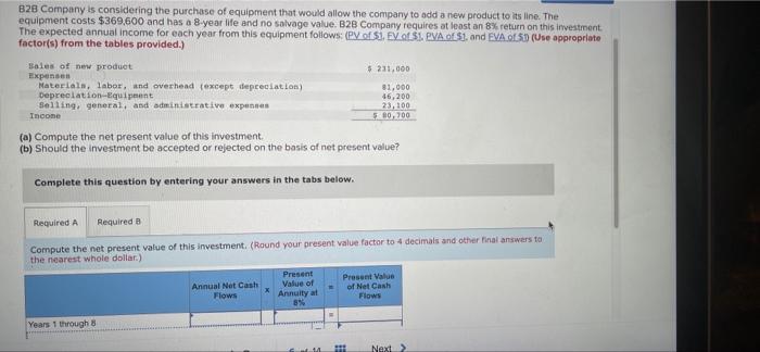 B2b Company Is Considering The Purchase Of Equipment That Would Allow The Company To Add A New Product To Its Line The 1