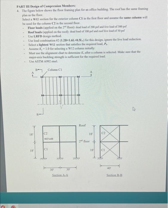 Part Iii Design Of Compression Members 4 The Figure Below Shows The Floor Framing Plan For An Office Building The Roo 1