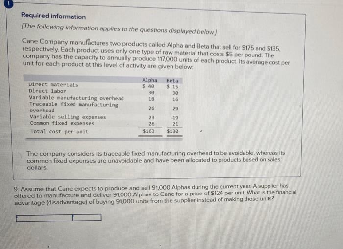 Required Information The Following Information Applies To The Questions Displayed Below Cane Company Manufactures Two 3