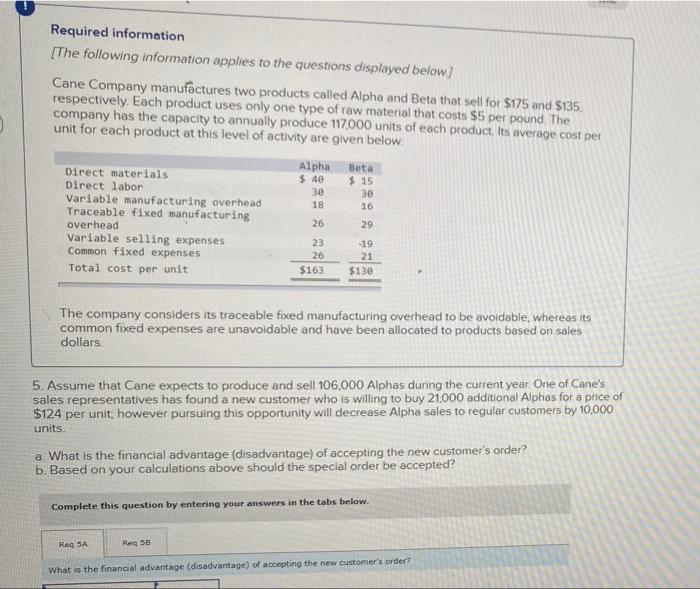 Required Information The Following Information Applies To The Questions Displayed Below Cane Company Manufactures Two 2