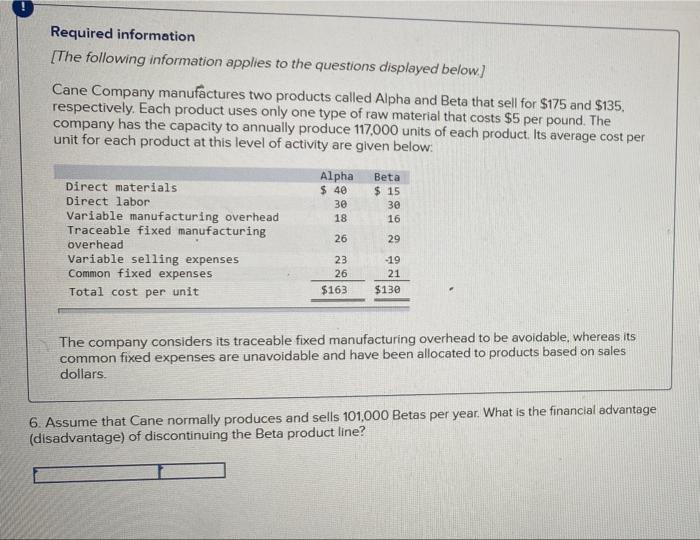 Required Information The Following Information Applies To The Questions Displayed Below Cane Company Manufactures Two 3