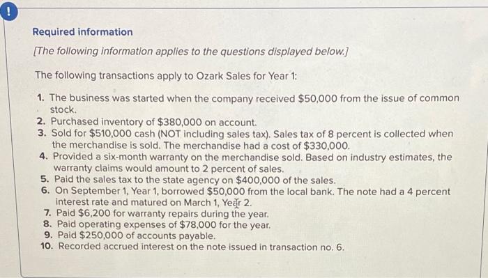 Required Information The Following Information Applies To The Questions Displayed Below The Following Transactions 1