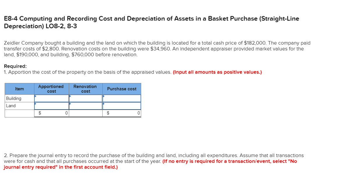 E8 4 Computing And Recording Cost And Depreciation Of Assets In A Basket Purchase Straight Line Depreciation Lo8 2 8 1