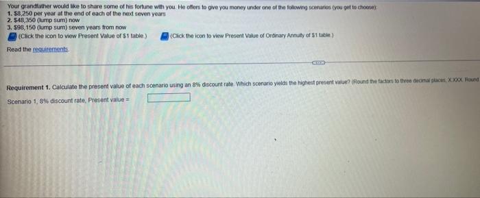 Your Grandfather Would Like To Share Some Of His Fortune With You He Offers To Give You Money Under One Of The Followin 1