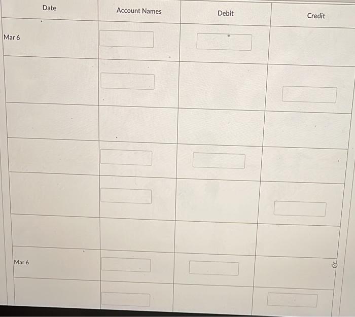 Journalize The Following Transactions Blaise Inc Sold Merchandise On Account To Boomer Inc 12 000 Terms Mar 6 Fob 3