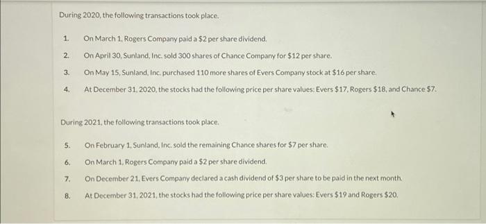 Prepare A Partial Balance Sheet Showing The Investment Related Amounts To Be Reported At December 31 2020 And 2021 Sun 3