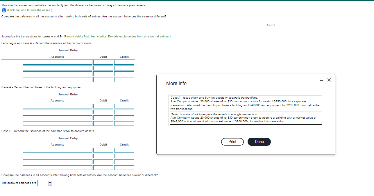This Short Exercise Demonstrates The Similarity And The Difference Between Two Ways To Acquire Plant Assets Click The 1