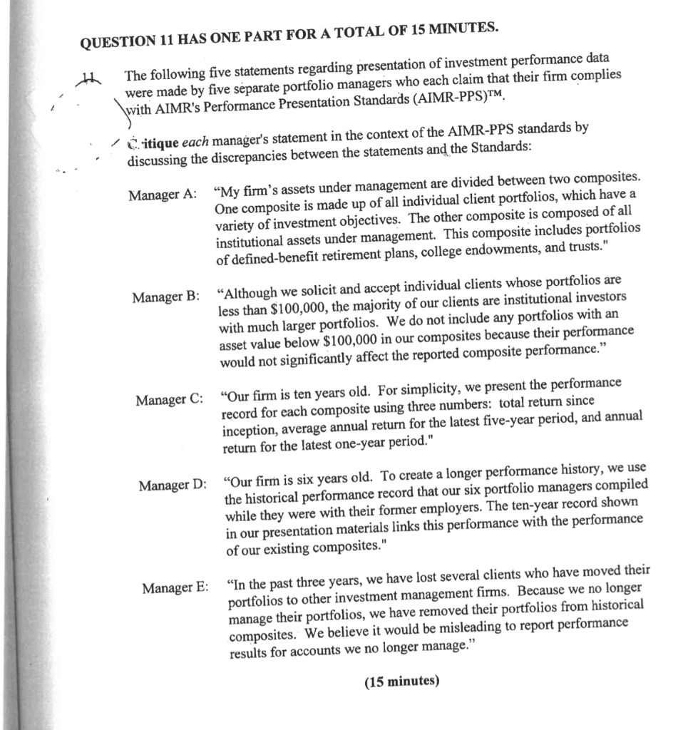 Question 11 Has One Part For A Total Of 15 Minutes The Following Five Statements Regarding Presentation Of Investment P 1
