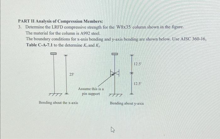 Part Ii Analysis Of Compression Members 3 Determine The Lrfd Compressive Strength For The W8x35 Column Shown In The Fi 1
