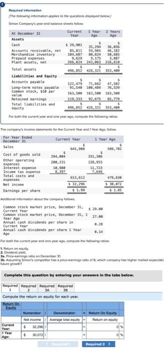 Required Information The Following Information Applies To The Questions Displayed Below Simon Company S Year End Balanc 1