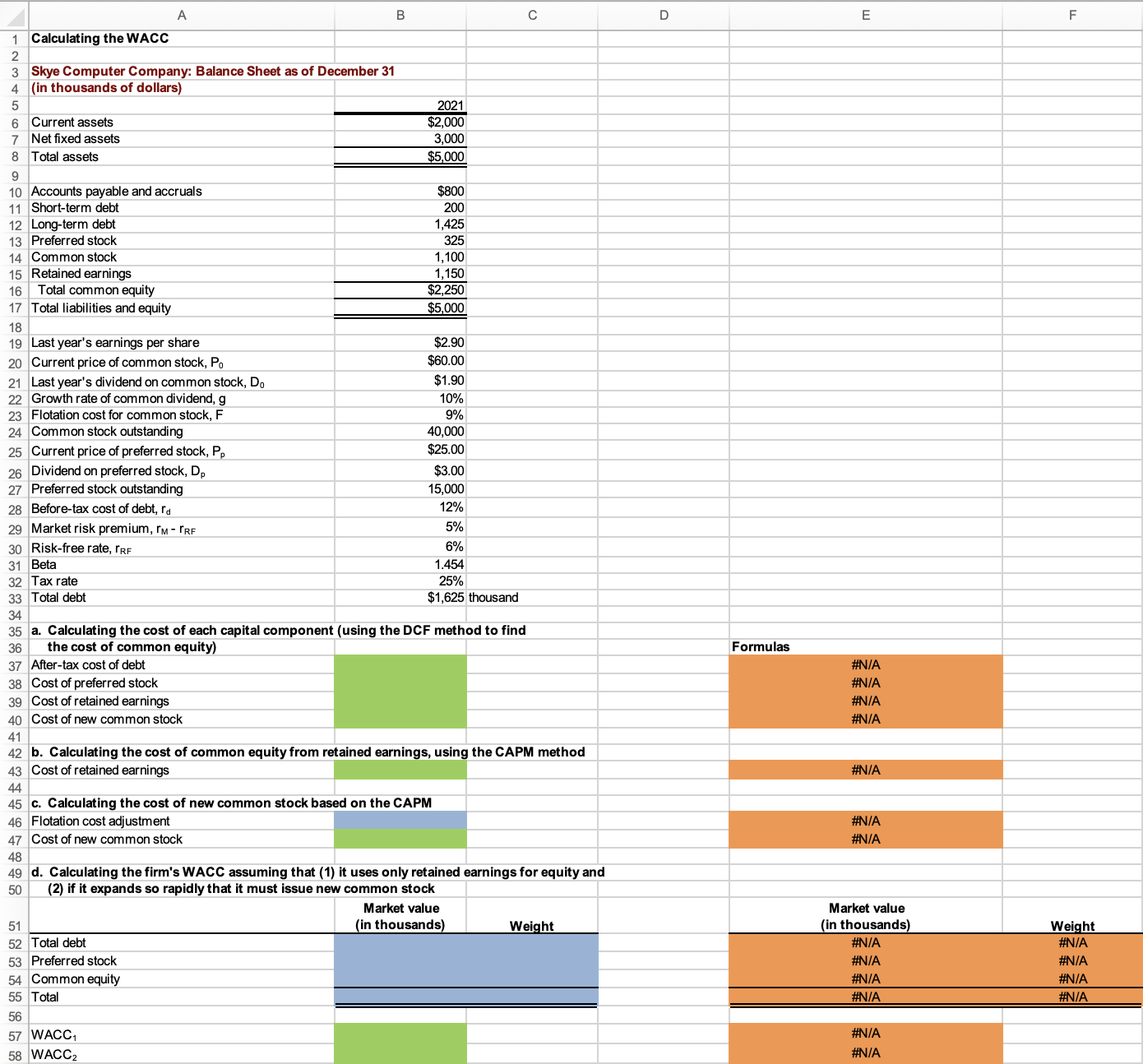 Here Is The Condensed 2021 Balance Sheet For Skye Computer Company In Thousands Of Dollars Current Assets Net Fixed A 2