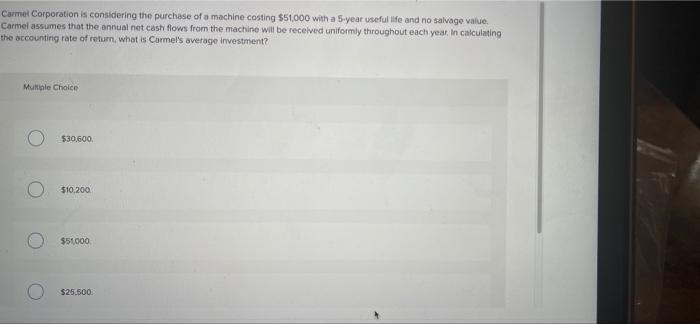 Carmel Corporation Is Considering The Purchase Of A Machine Costing 51 000 With A 5 Year Useful Life And No Salvage Val 1