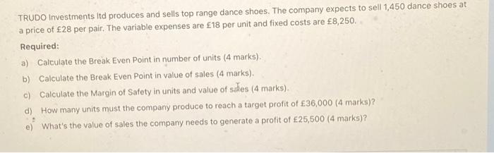 Trudo Investments Itd Produces And Sells Top Range Dance Shoes The Company Expects To Sell 1 450 Dance Shoes At A Price 1