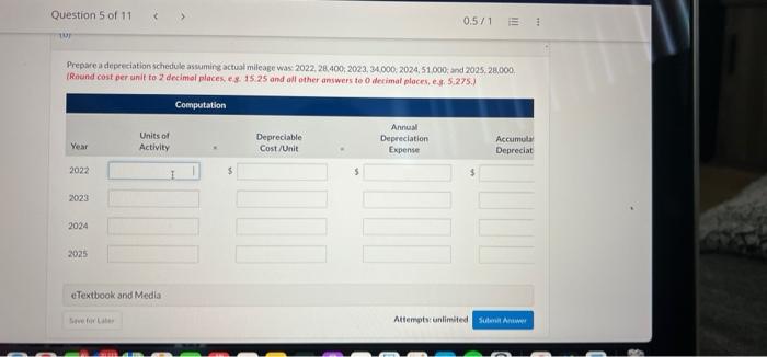 Assets Natural Resources And Intangible Omework Question 5 Of 11 View Policies Show Attempt History Current Attempt 2