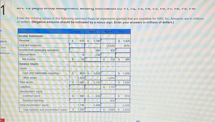 1 Mi Is Assignment Missing Maun Lu Fi 3 1 4 Ru Ru R Ro 1 9 Fiv Enter The Missing Values In The Following Selected 1