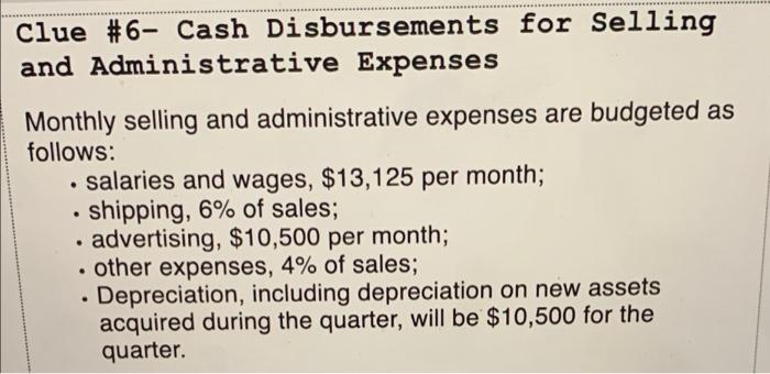 Clue 7 Cash Budget Equipment Purchases During The Quarter Will Be April 20 125 May 5 250 Dividends Of 6 125 Wi 7