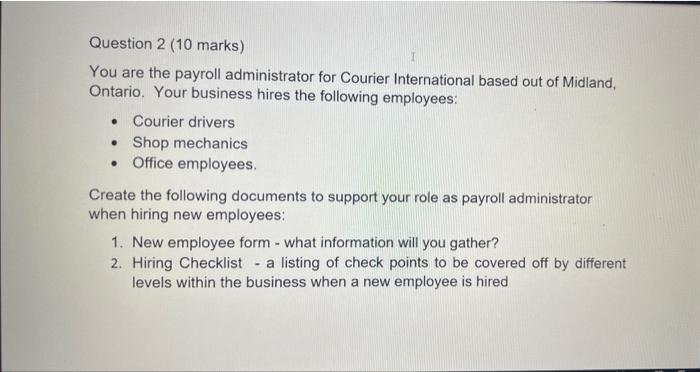 Acct 1110 Assignment 4 Due July 7 2022 Question 1 10 Marks You Are The Payroll Administrator For Wilting Construct 2