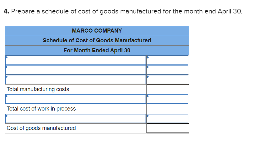 Marco Company Shows The Following Costs For Three Jobs Worked On In April Balances On March 31 Direct Materials Used I 3