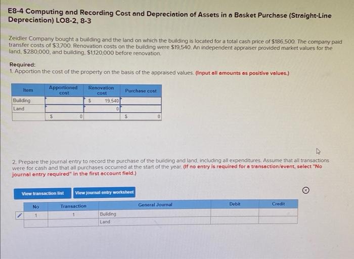 E8 4 Computing And Recording Cost And Depreciation Of Assets In A Basket Purchase Straight Line Depreciation Lo8 2 8 1