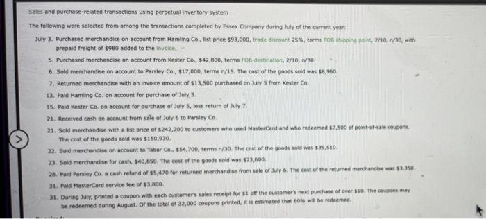 Sales And Purchase Related Transactions Using Perpetual Inventory System The Following Were Selected From Among The Tran 1