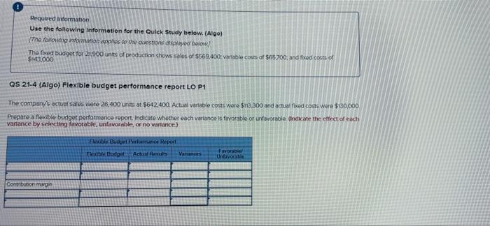 Required Information Use The Following Information For The Quick Study Below Algo The Following Information Applies 1