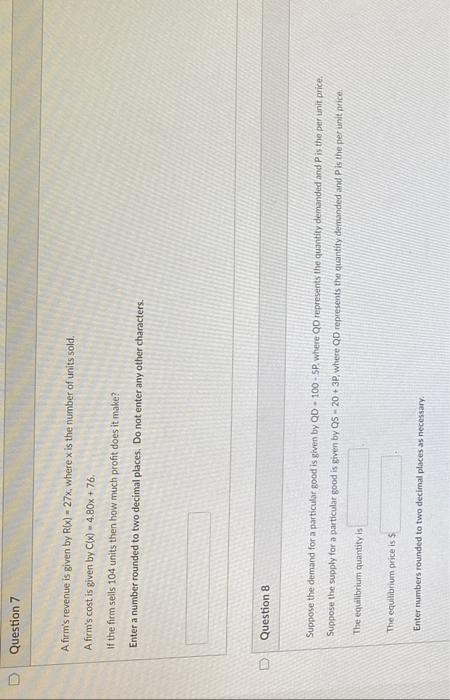Question 1 A Firm Has A Linear Cost Function Given By C X Mx B Where M And B Are Positive Numbers And X Represents 4