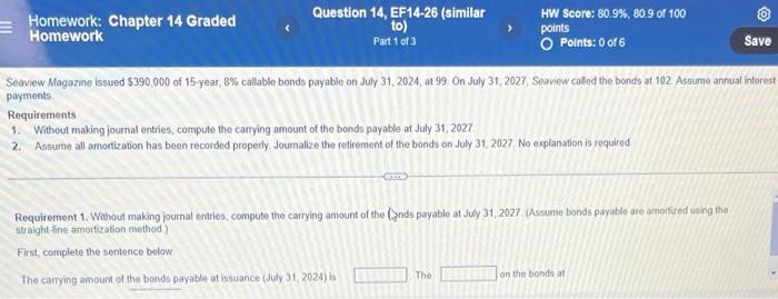 Homework Chapter 14 Graded Homework Question 14 Ef14 26 Similar To Part 1 Of 3 Hw Score 80 9 80 9 Of 100 Points O 1