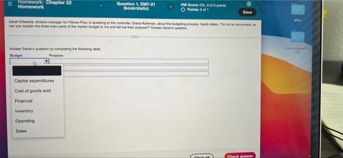 Homework Chapter 22 Homework Answer Sarah S Question By Completing The Following Table Budget Purpose Capital Expendit 1