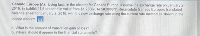 Ganado Europe A Using Facts In The Chapter For Ganado Europe Assume The Exchange Rate On January 2 2016 In Exhibit 1