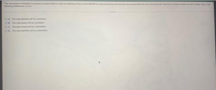 The Accountant Of Reliable Consulting Company Failed To Make An Adjusting Entry To Record 6 000 For Uneemed Service Res 1
