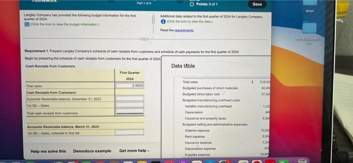 Langley Company Has Provided The Following Budget Information For The First Quarter Of 2024 Click The Icon To View The 1