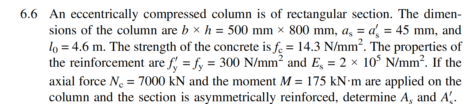 6 6 An Eccentrically Compressed Column Is Of Rectangular Section The Dimen Sions Of The Column Are B X H 500 Mm X 1