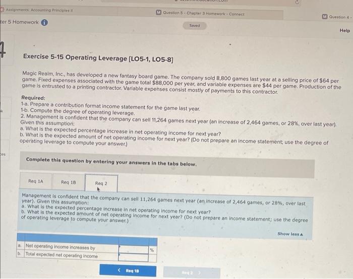 Omework Exercise 5 15 Operating Leverage Lo5 1 Lo5 8 Magic Realm Inc Has Developed A New Fantasy Board Game The C 3