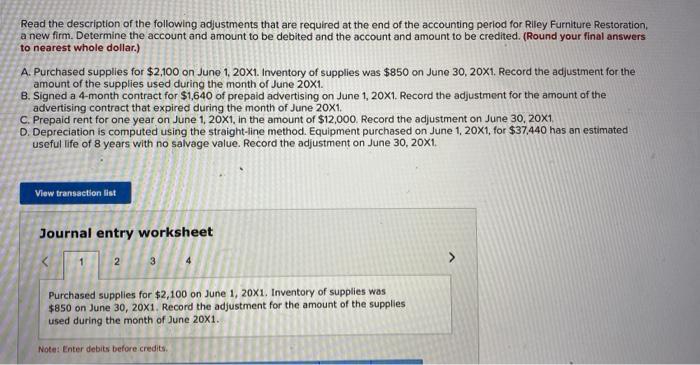 Read The Description Of The Following Adjustments That Are Required At The End Of The Accounting Period For Riley Furnit 1