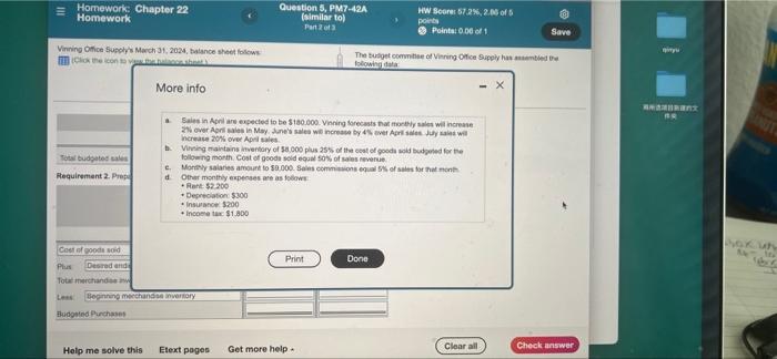 Homework Chapter 22 Homework Vinning Office Supply S March 31 2024 Balance Sheet Follows Click The Icon To View The 3