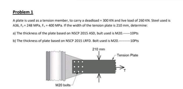 Problem 1 A Plate Is Used As A Tension Member To Carry A Deadload 300 Kn And Live Load Of 260 Kn Steel Used Is A36 1