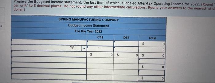 Spring Manufacturing Company Makes Two Components Identified As C12 And D57 Selected Budgetary Data For 2022 Follow Re 4
