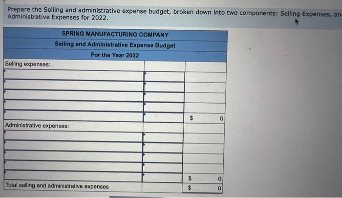 Spring Manufacturing Company Makes Two Components Identified As C12 And D57 Selected Budgetary Data For 2022 Follow Re 5