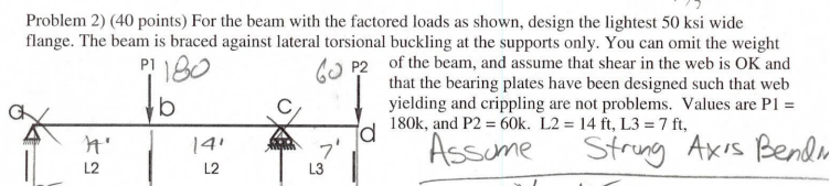 P1180 Problem 2 40 Points For The Beam With The Factored Loads As Shown Design The Lightest 50 Ksi Wide Flange The 1