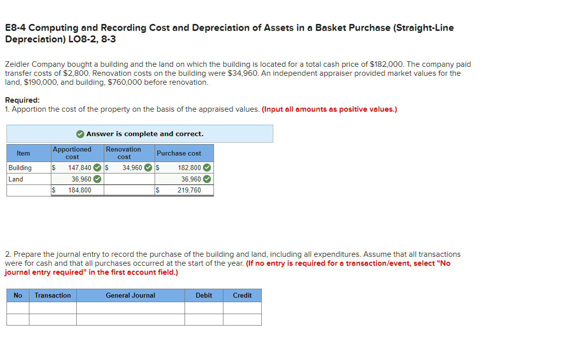 E8 4 Computing And Recording Cost And Depreciation Of Assets In A Basket Purchase Straight Line Depreciation Lo8 2 8 1