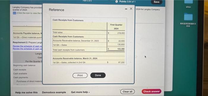 Langley Company Has Provided The Following Budget Information For The First Quarter Of 2024 Click The Icon To View The 2